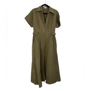 CO Cotton Linen Blend Elegant Olive Green Women's Dress Size M